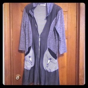 Dzhavael Couture; Pre-Owned, Long Double Zip-Up Cardi; Black/White; Size M